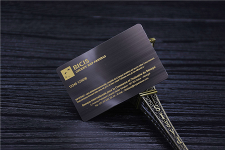 Custom Dark Brushed Metal Card - etched print gold